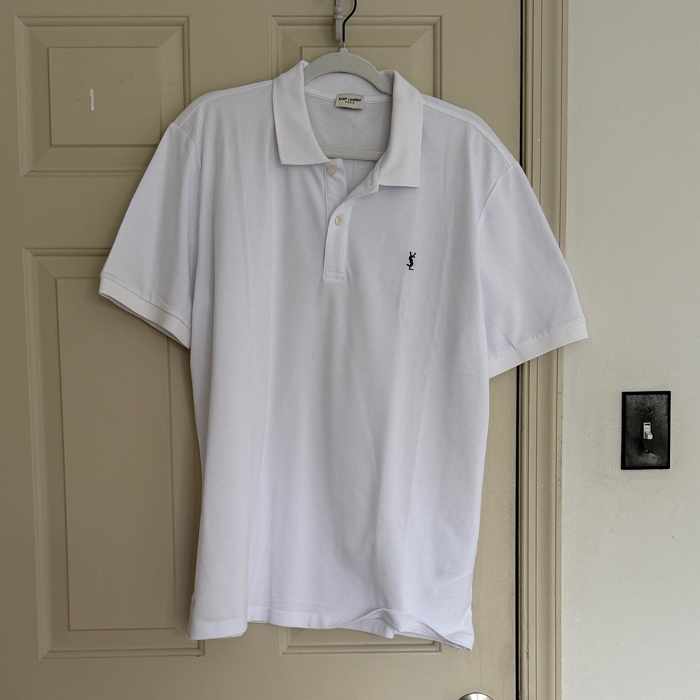 Saint Laurent White Men's Polo Shirt with Embroidered Logo
